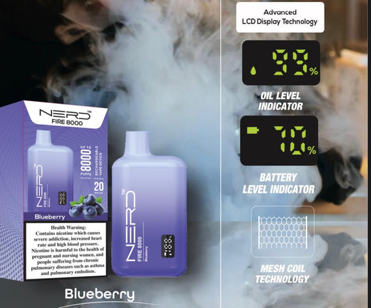 Nerd Fire 8000 Disposable Vape 2% Nic - Buy NowFlavors-: Blackcurrant Ice