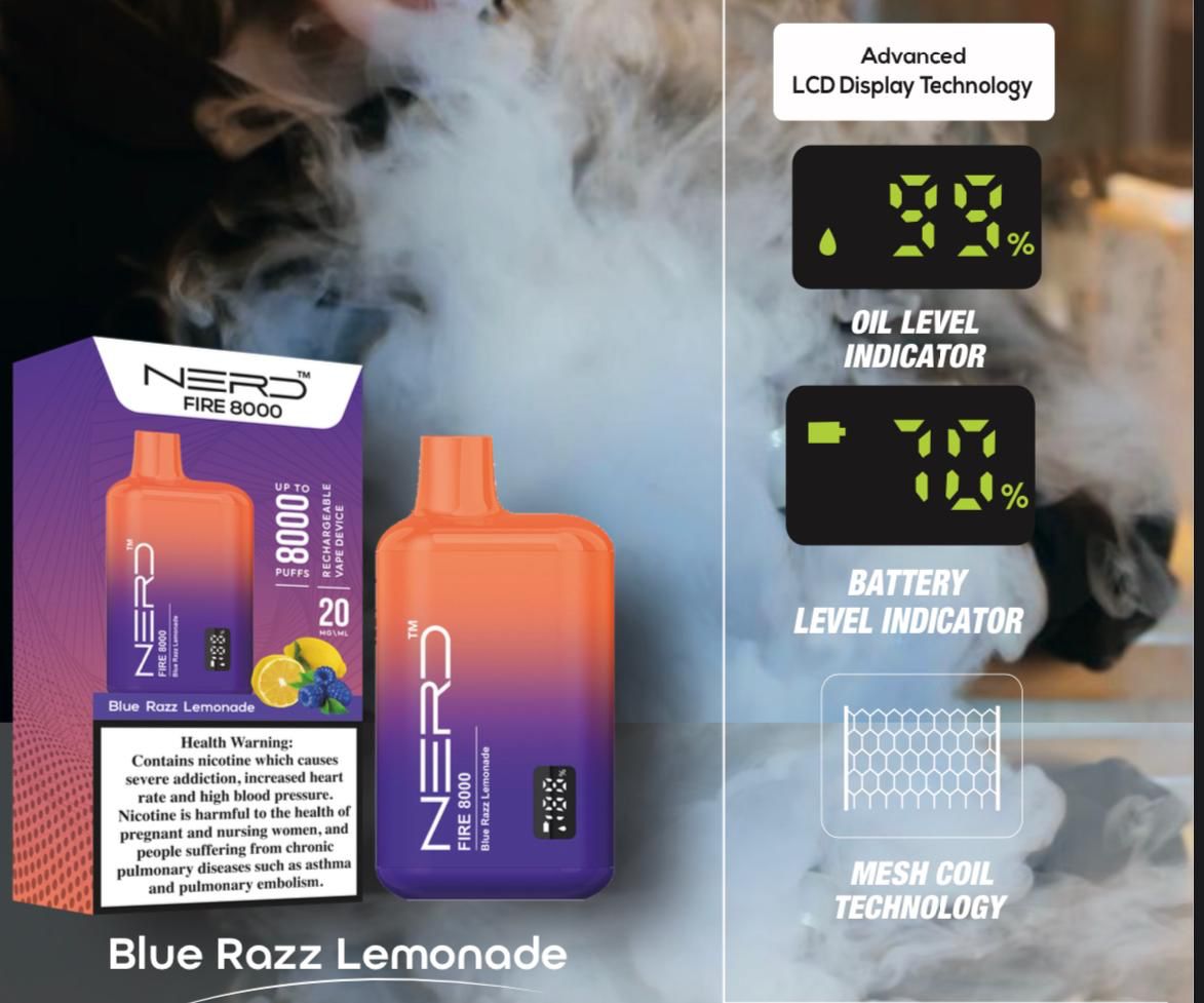 Nerd Fire 8000 Disposable Vape 2% Nic - Buy NowFlavors-: Blackcurrant Ice