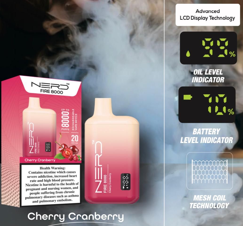 Nerd Fire 8000 Disposable Vape 2% Nic - Buy NowFlavors-: Blackcurrant Ice