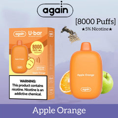 Again u-bar 8000 puffs Disposable Vape best in dubai uaeflavors: APPLE ORANGE